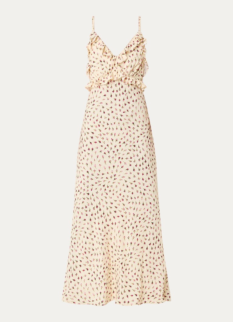 Sandro Dames Maxi jurk met bloemenprint en ruches in de kleur Vanillegeel