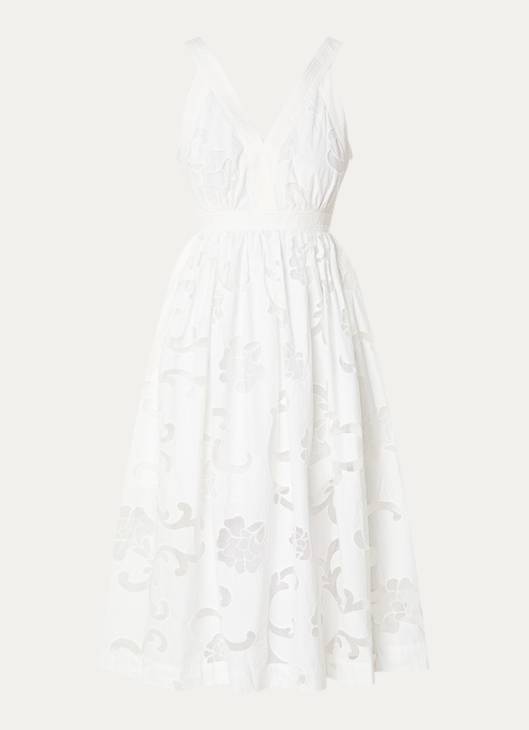 Sandro Dames Semi-transparante midi jurk met broderie in de kleur Wit