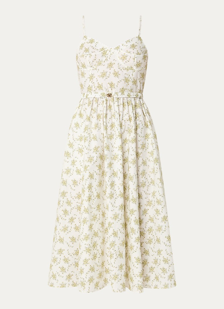 Sandro Dames Midi jurk met bloemenprint en ceintuur in de kleur Gebroken wit
