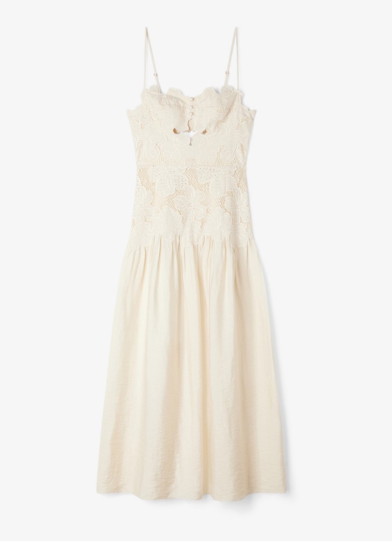 Sandro Dames Midi jurk met bloemborduring in de kleur Beige