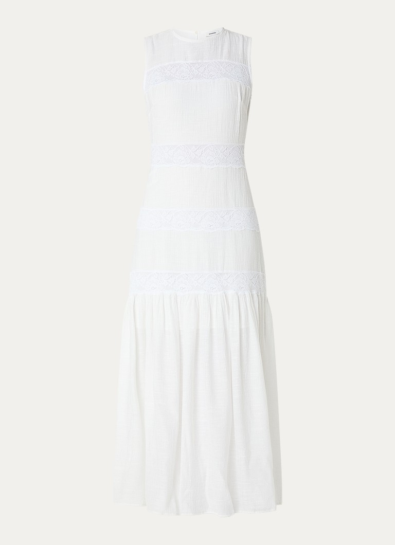Sandro Dames Midi jurk met details van kant in de kleur Gebroken wit