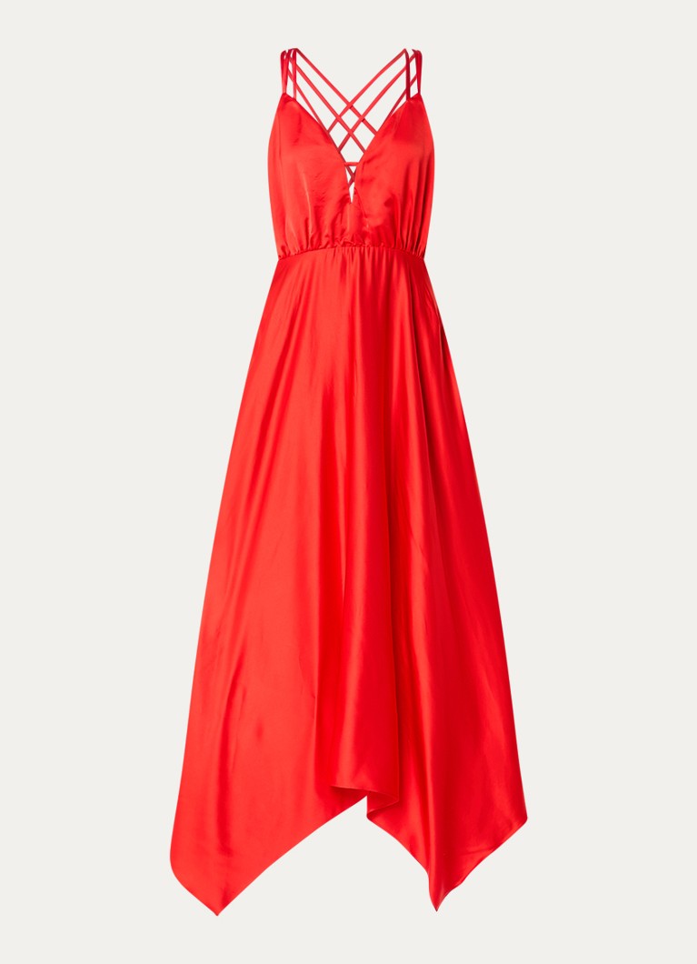 Sandro Dames Midi jurk met asymmetrische zoom in de kleur Steenrood