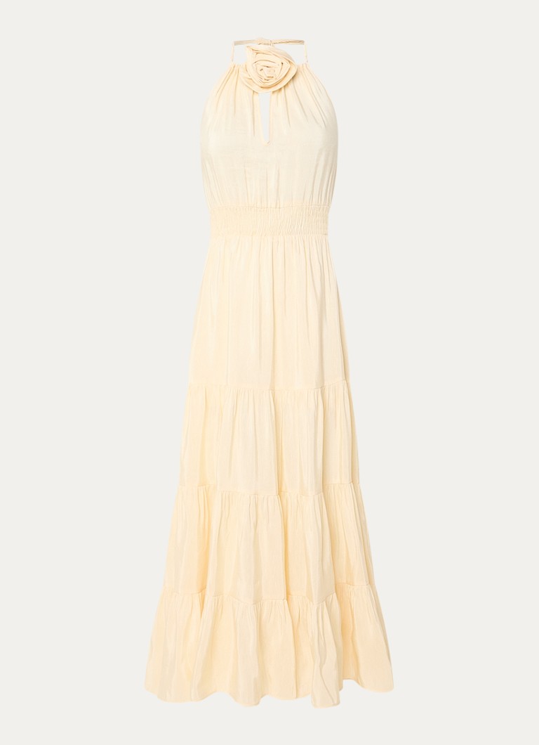 Sandro Dames Maxi jurk in linnenblend en applicatie in de kleur Lichtgeel