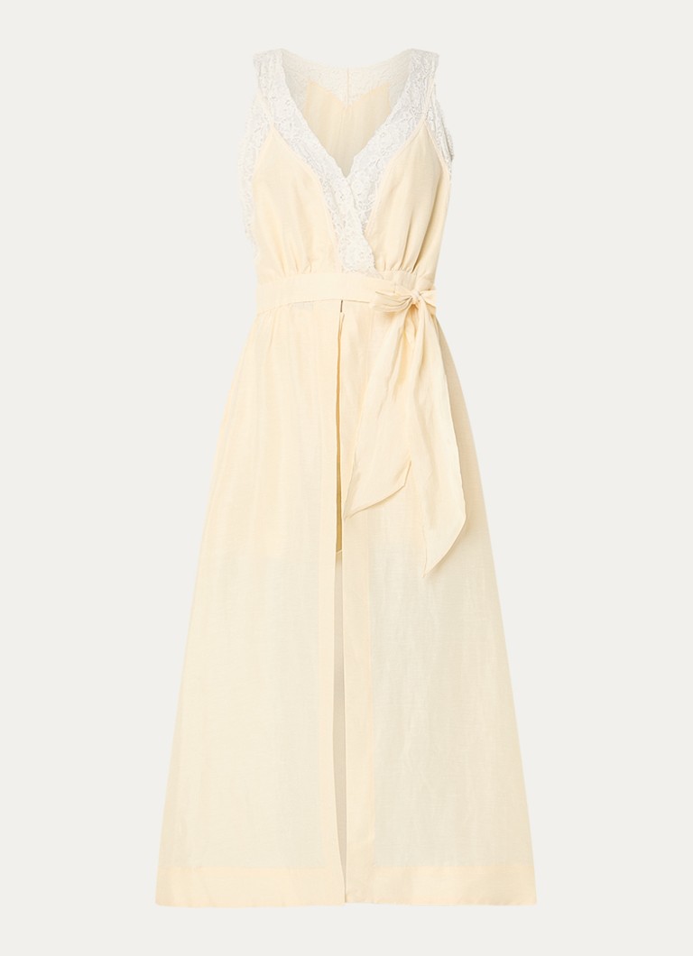 Sandro Dames Midi jurk met ceintuur en broderie in de kleur Lichtgeel