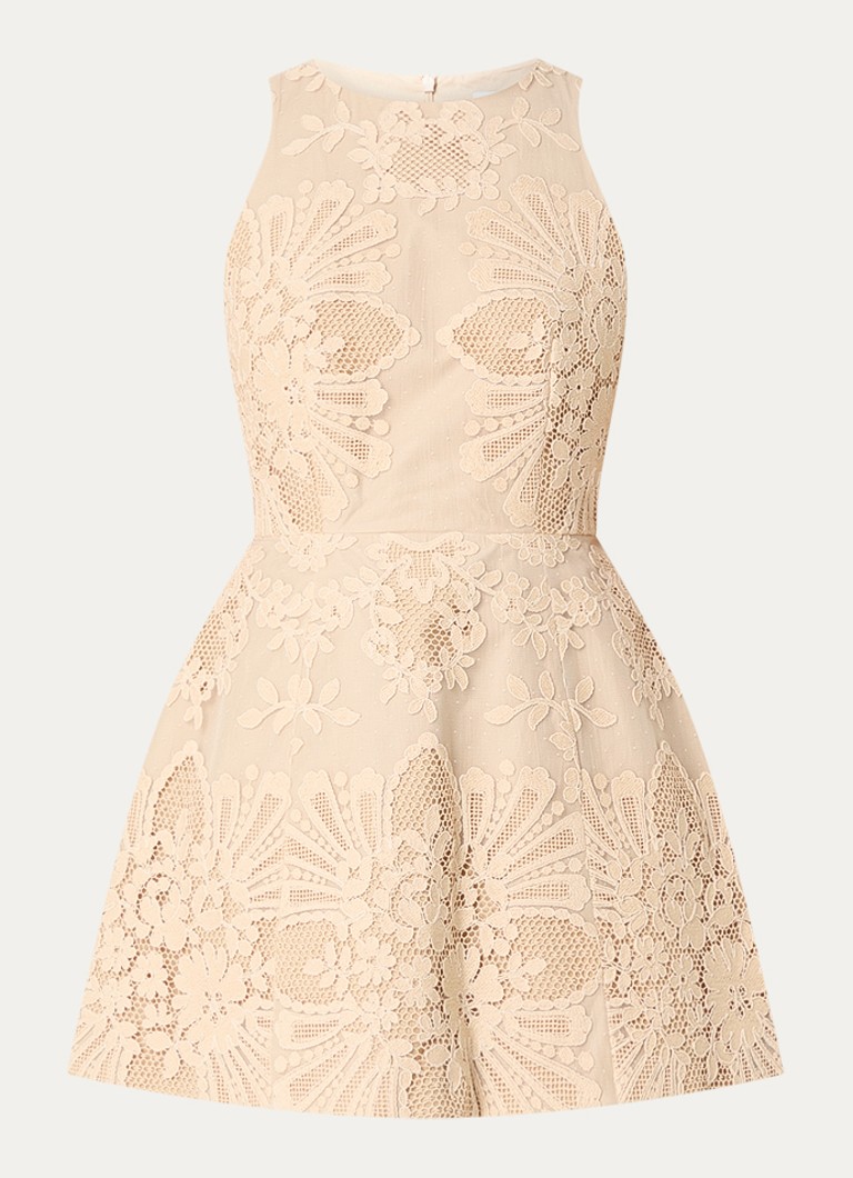 Sandro Dames Mini A-lijn jurk met broderie in de kleur Camel