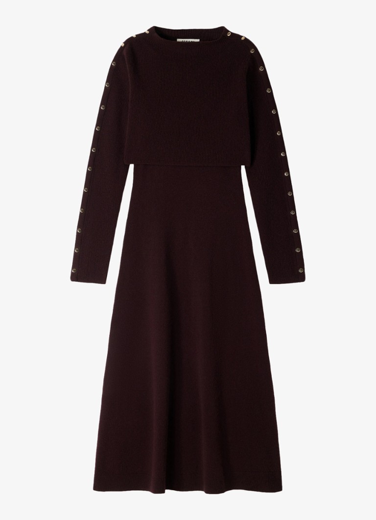 Sandro Dames Midi jurk met ribstructuur in de kleur Bordeauxrood