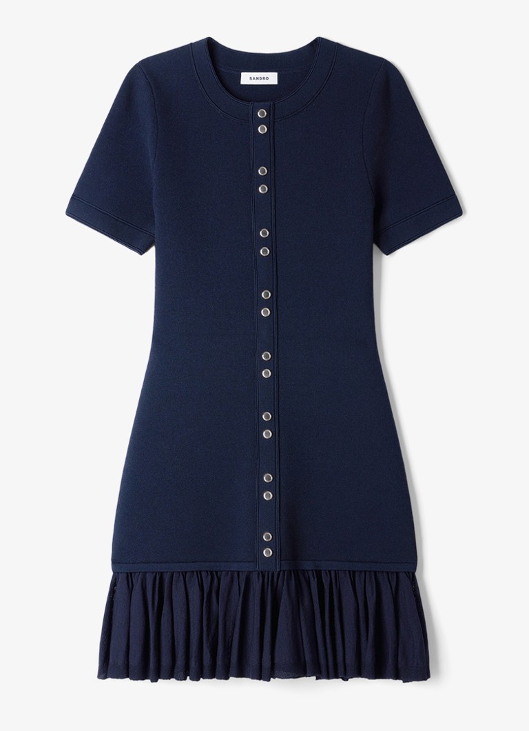 Sandro Dames Mini jurk met ronde hals en ruches in de kleur Donkerblauw