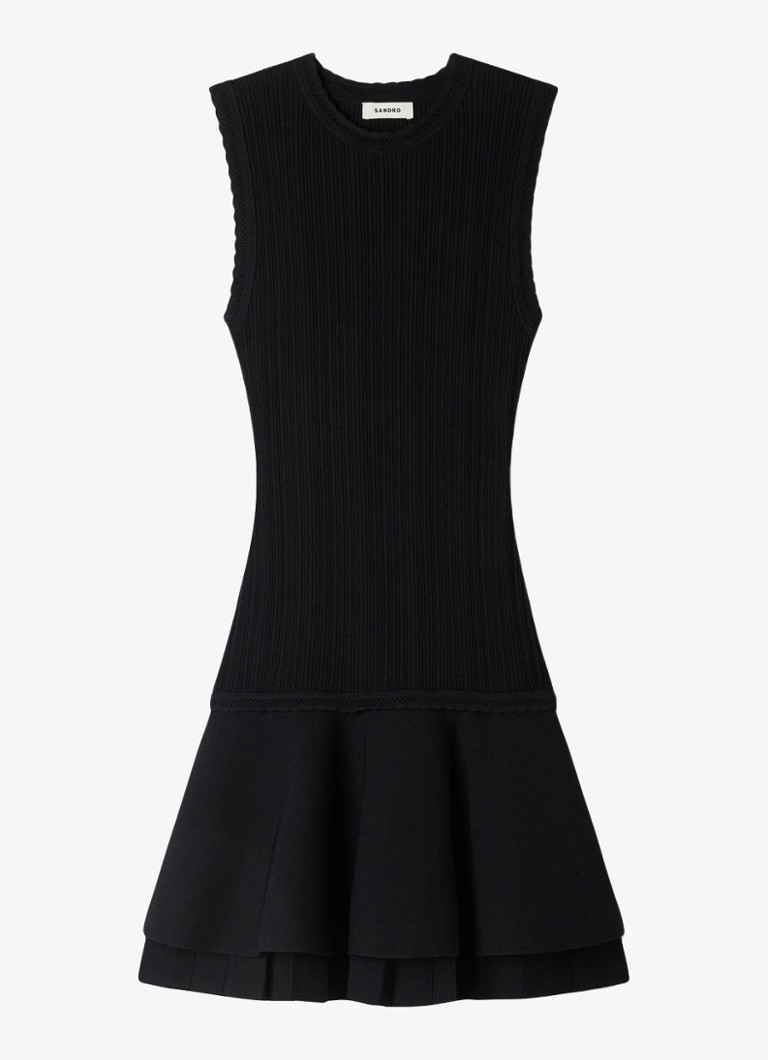 Sandro Dames Mini jurk met volant en ronde hals in de kleur Black / Zwart