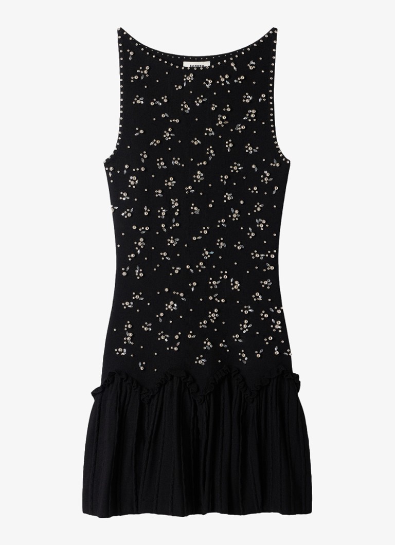 Sandro Dames Mini jurk met kralendecoratie in de kleur Zwart