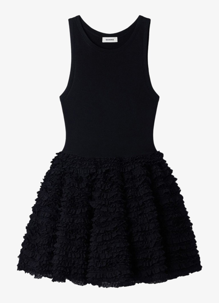 Sandro Dames Mini jurk met volant in de kleur Zwart