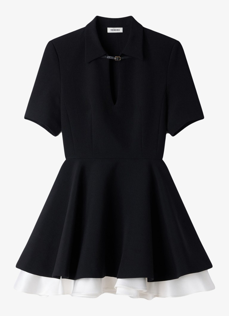 Sandro Dames Mini jurk met leren details in de kleur Zwart