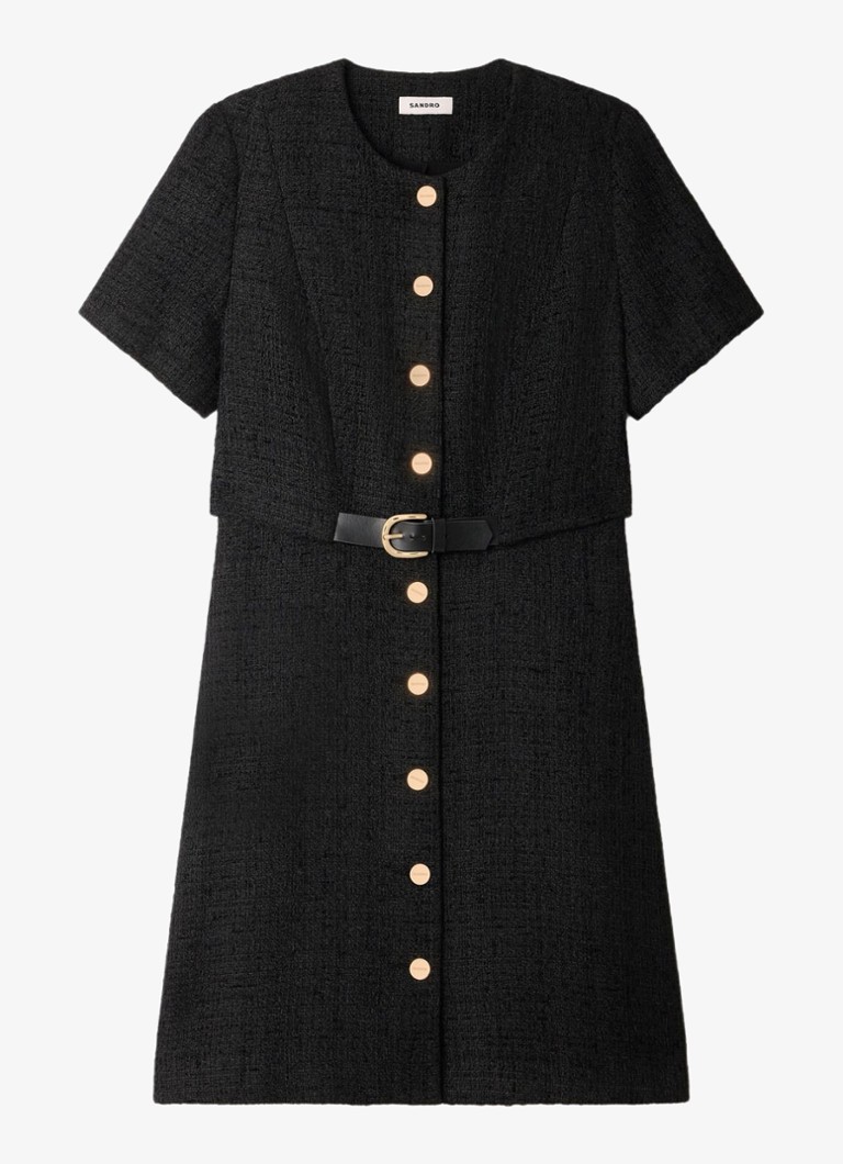 Sandro Dames Mini jurk met tweed-look in de kleur Zwart