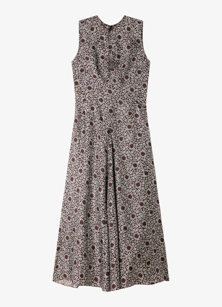Sandro Dames Midi jurk met ronde hals en bloemenprint in de kleur Bruin