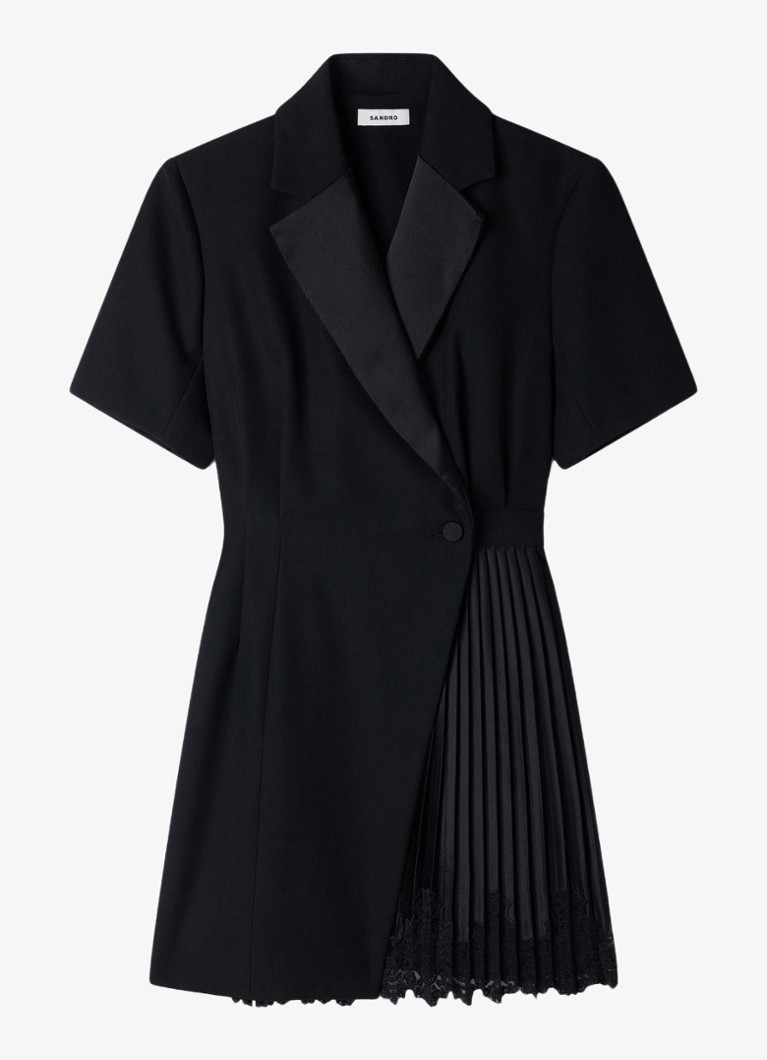 Sandro Dames Mini jurk met geplooid detail in de kleur Zwart