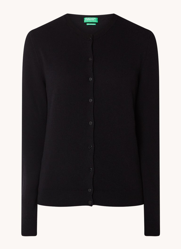 Benetton Dames Fijngebreid vest van scheerwol met ronde hals in de kleur Zwart-100 / Zwart