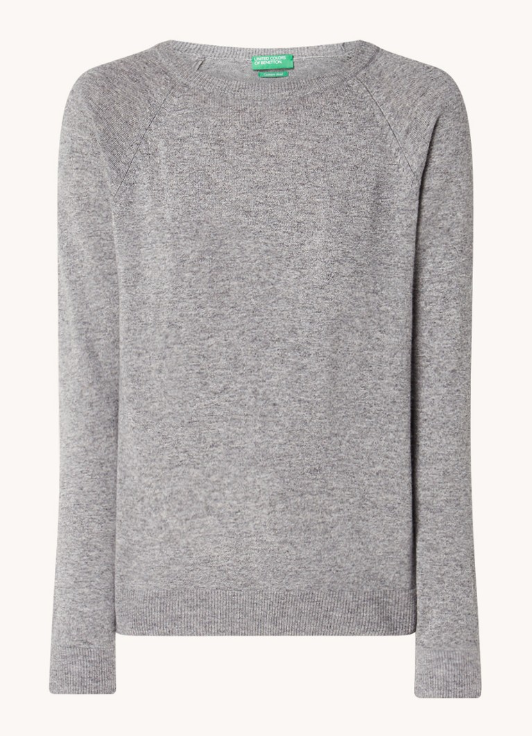 Benetton Dames Fijngebreide pullover in kasjmierblend met ronde hals in de kleur Lichtgrijs