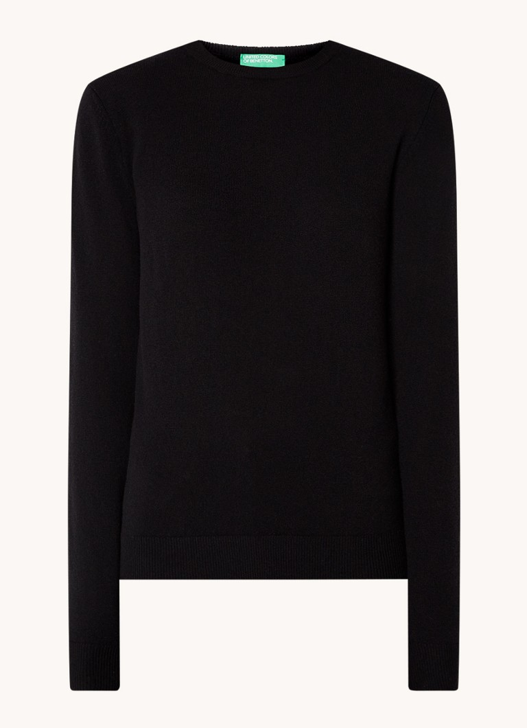 Benetton Dames Fijngebreide pullover van merino wol in de kleur Zwart