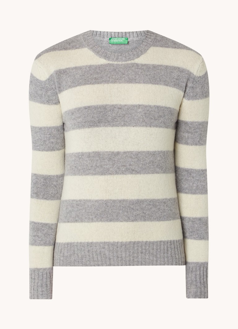 Benetton Dames Fijngebreide pullover van wol met streepprint in de kleur Lichtgrijs