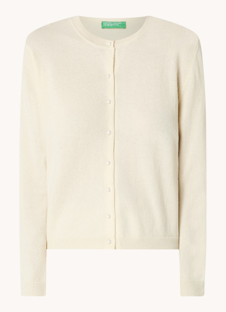 Benetton Dames Fijngebreid vest van wol in de kleur Creme
