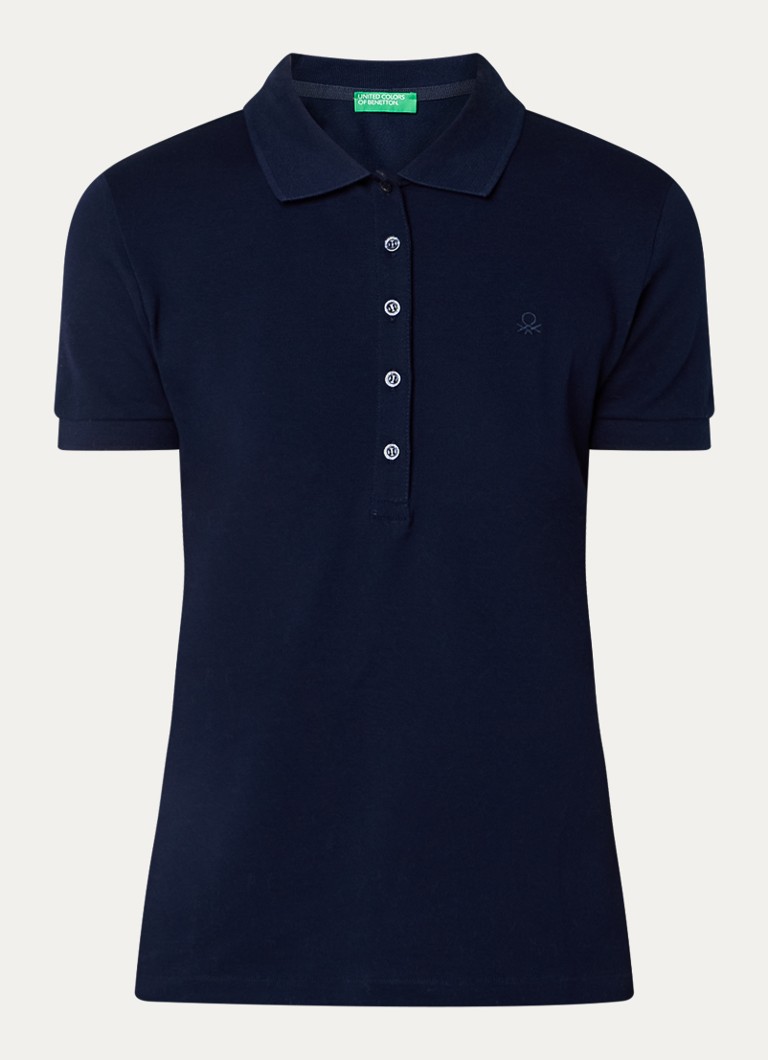 Benetton Dames Polo met logo in de kleur Donkerblauw