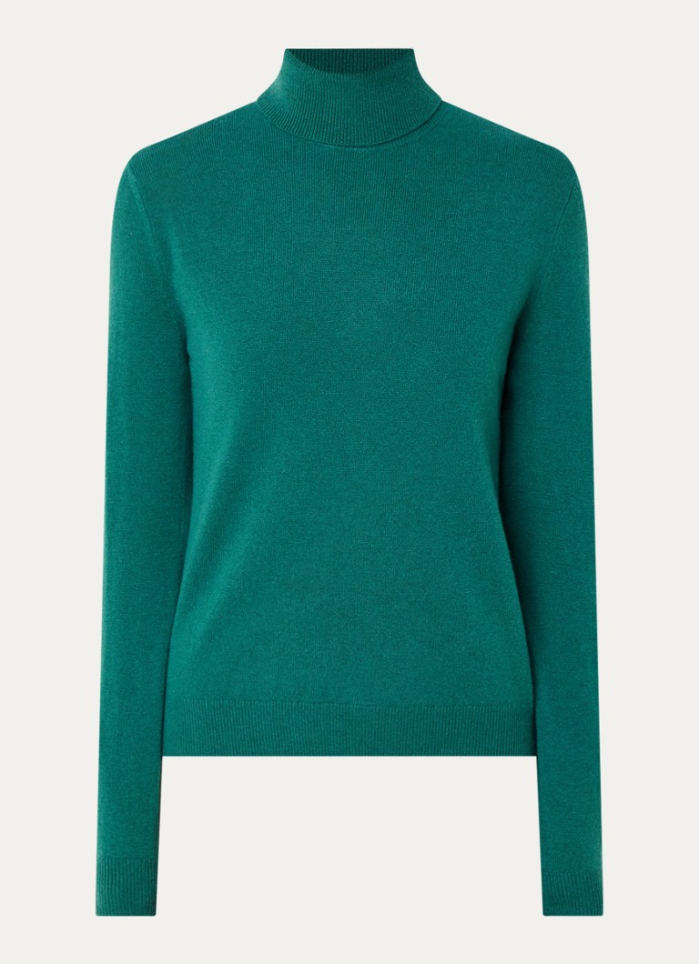 Benetton Dames Fijngebreide coltrui van merino wol in de kleur Zeegroen