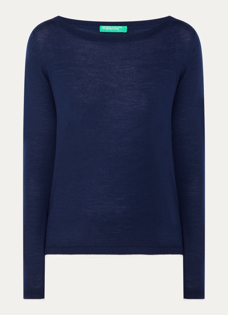 Benetton Dames Fijngebreide pullover van scheerwol in de kleur Donkerblauw