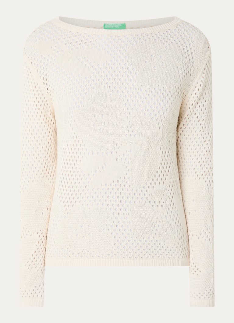 Benetton Dames Sweater met opengewerkt dessin in de kleur Creme