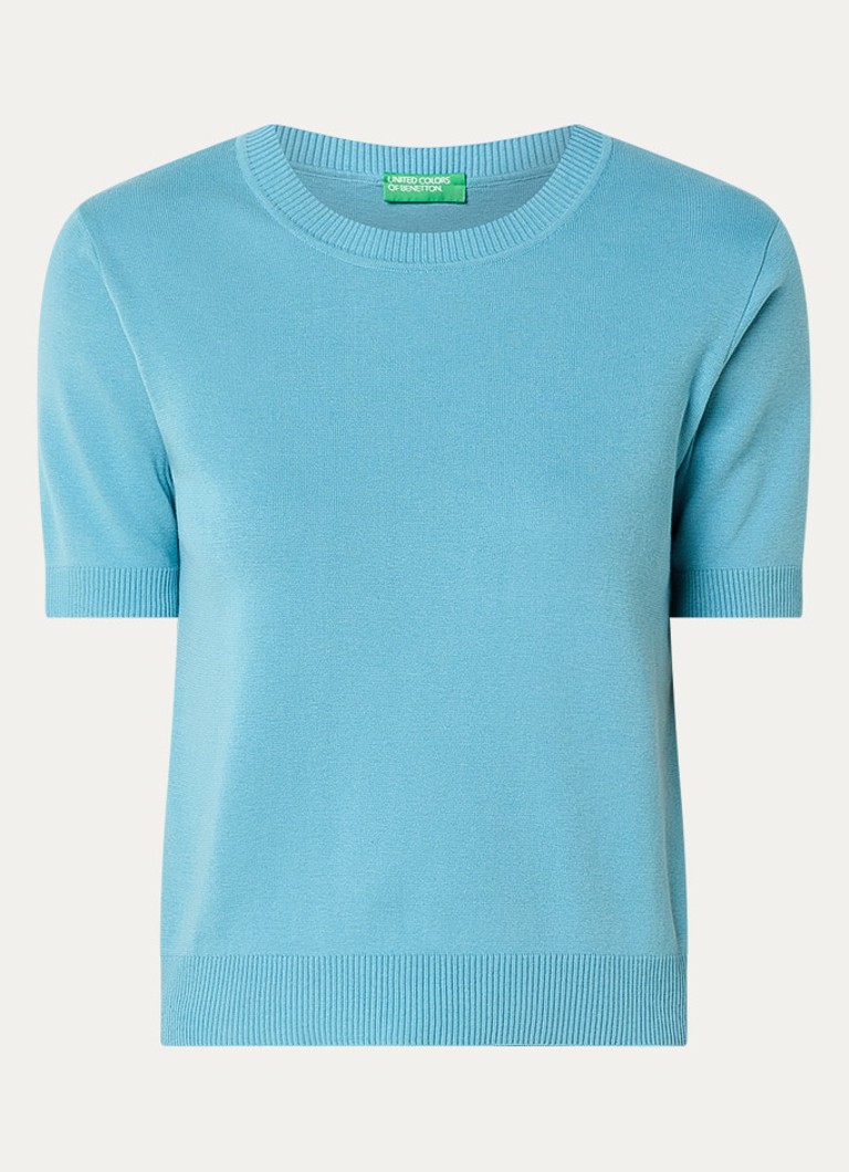 Benetton Dames Fijngebreide pullover met ronde hals in de kleur Aquablauw