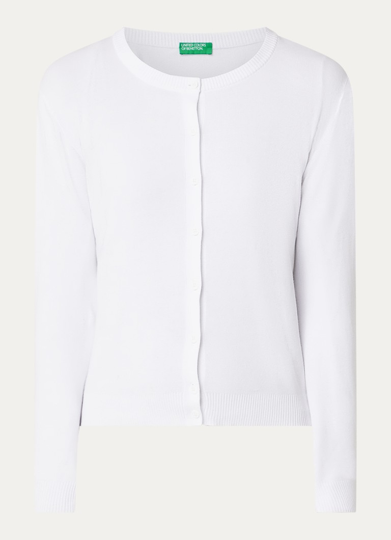 Benetton Dames Fijngebreid vest met ronde hals in de kleur Wit