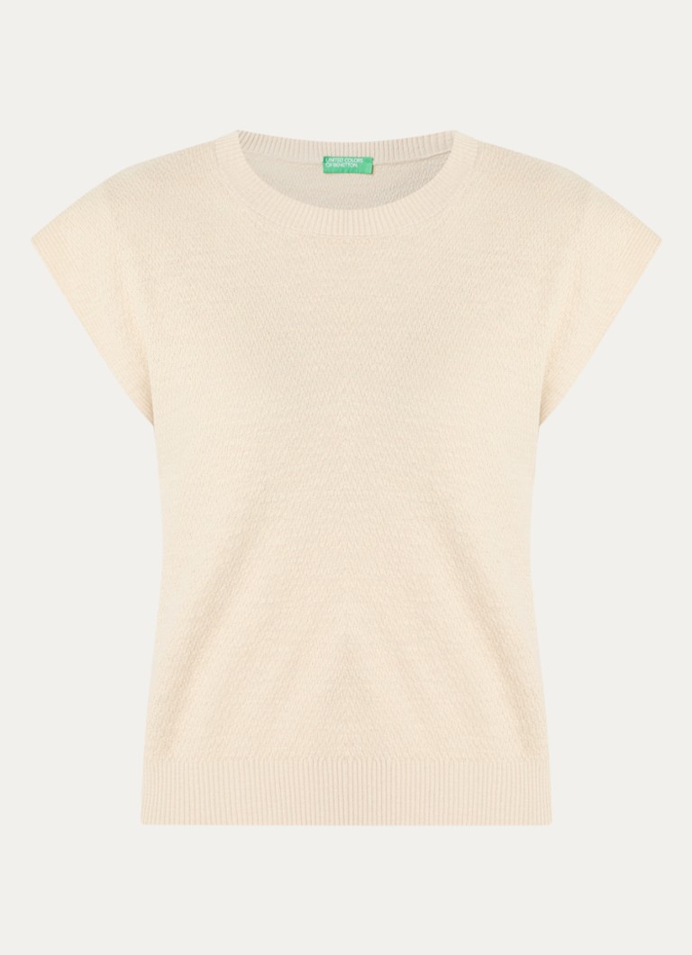 Benetton Dames Top in linnenblend met ronde hals in de kleur Zand