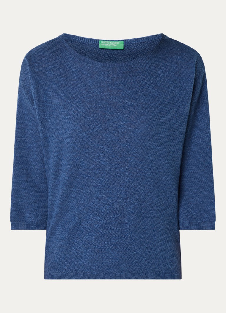 Benetton Dames Top in linnenblend met boothals in de kleur Jeans
