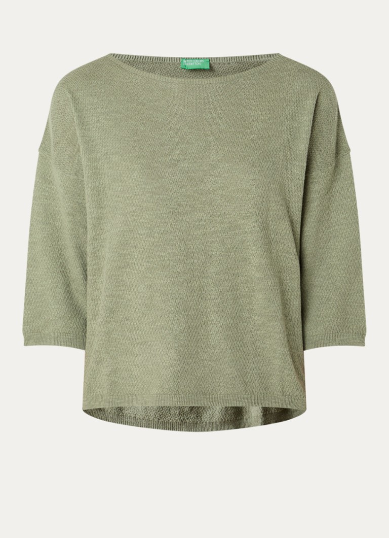 Benetton Dames Top in linnenblend met boothals in de kleur Donkergroen