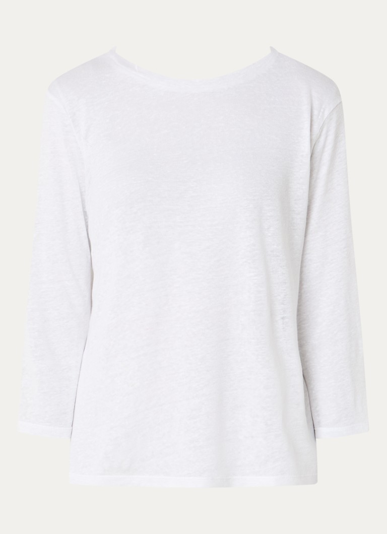Benetton Dames Semi-transparant T-shirt van linnen met boothals in de kleur Wit