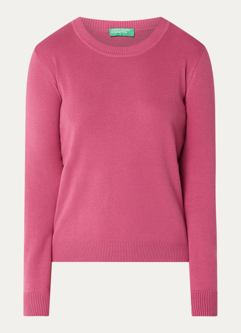 Benetton Dames Fijngebreide pullover met ronde hals in de kleur Bordeauxrood