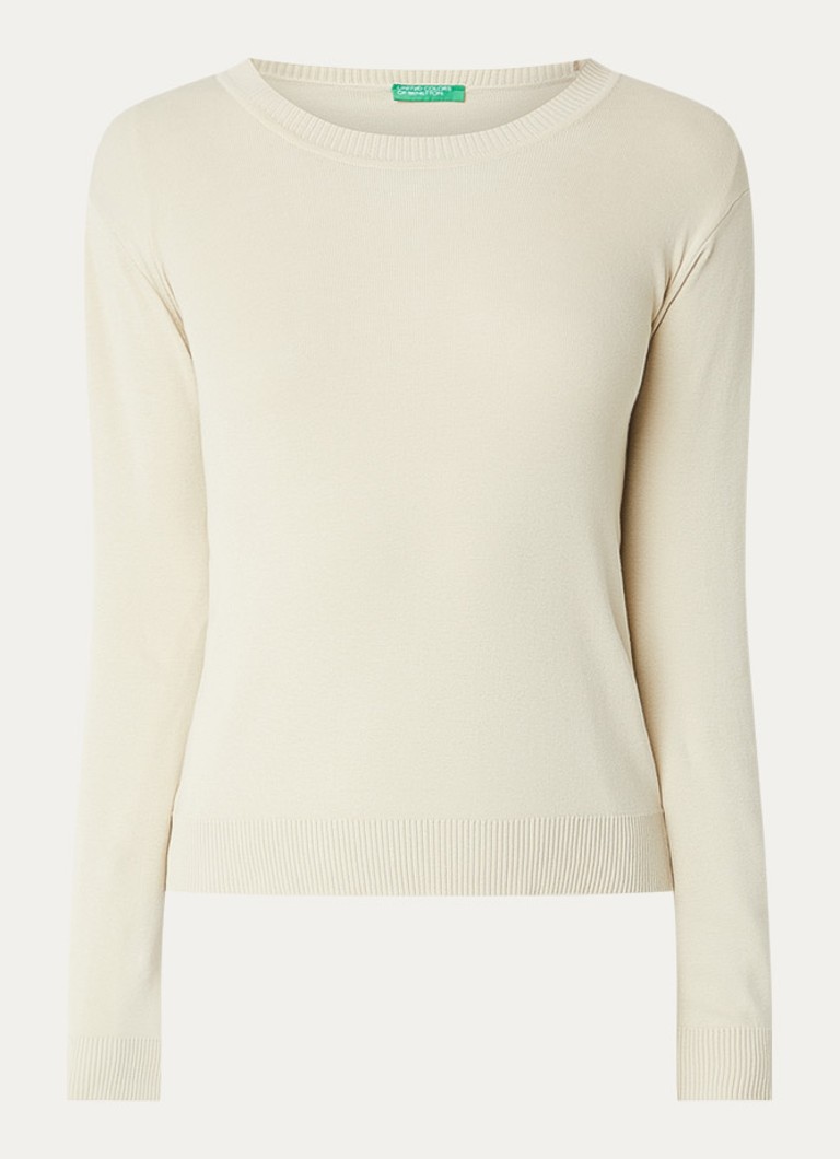 Benetton Dames Fijngebreide pullover met ronde hals in de kleur Zand