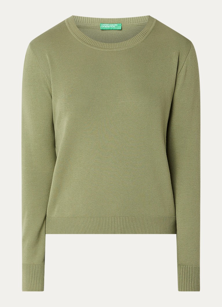 Benetton Dames Fijngebreide pullover met ronde hals in de kleur Groen