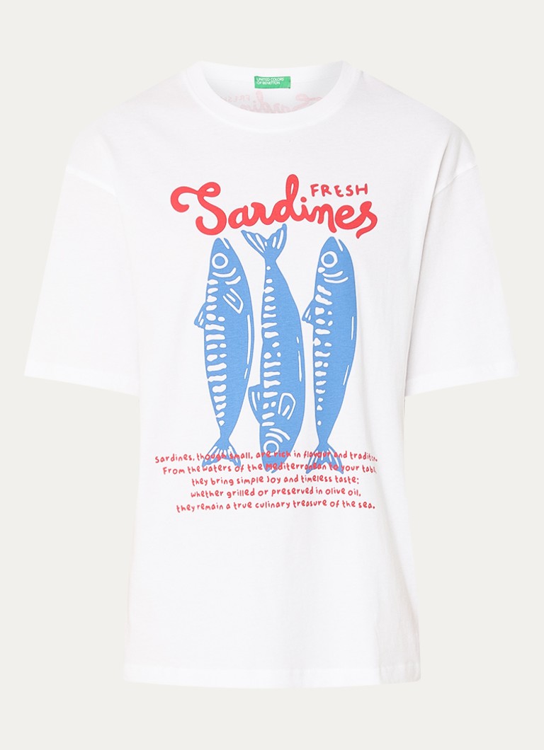 Benetton Dames T-shirt met print in de kleur Gebroken wit