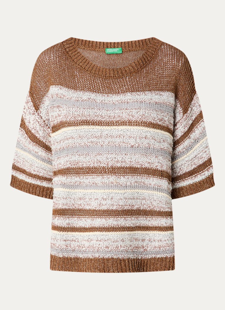 Benetton Dames Grofgebreide trui met streepprint en lurex in de kleur Bruin