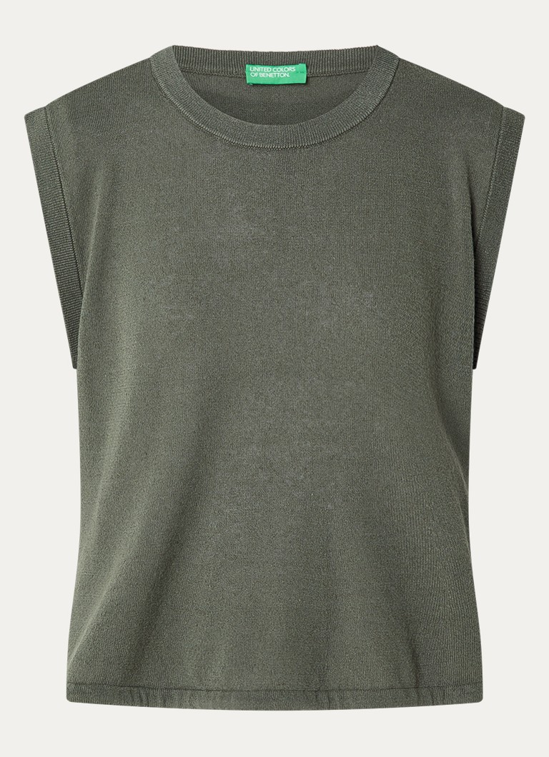 Benetton Dames Fijngebreide top in linnenblend met trekkoord in de kleur Groen