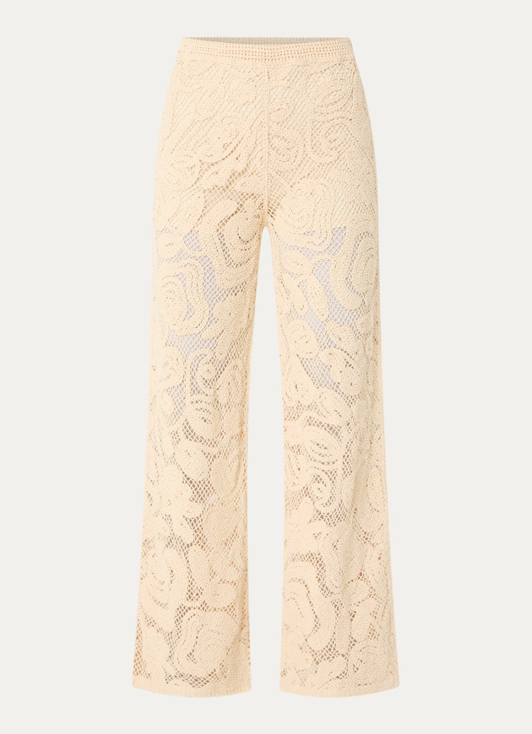 Benetton Dames High waist flared fit broek met opengewerkt dessin in de kleur Ivoor