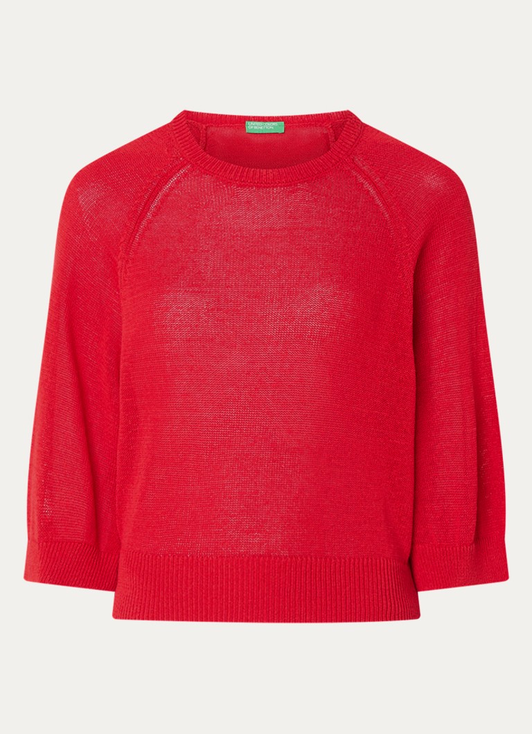 Benetton Dames Fijngebreide pullover in linnenblend met ronde hals in de kleur Rood