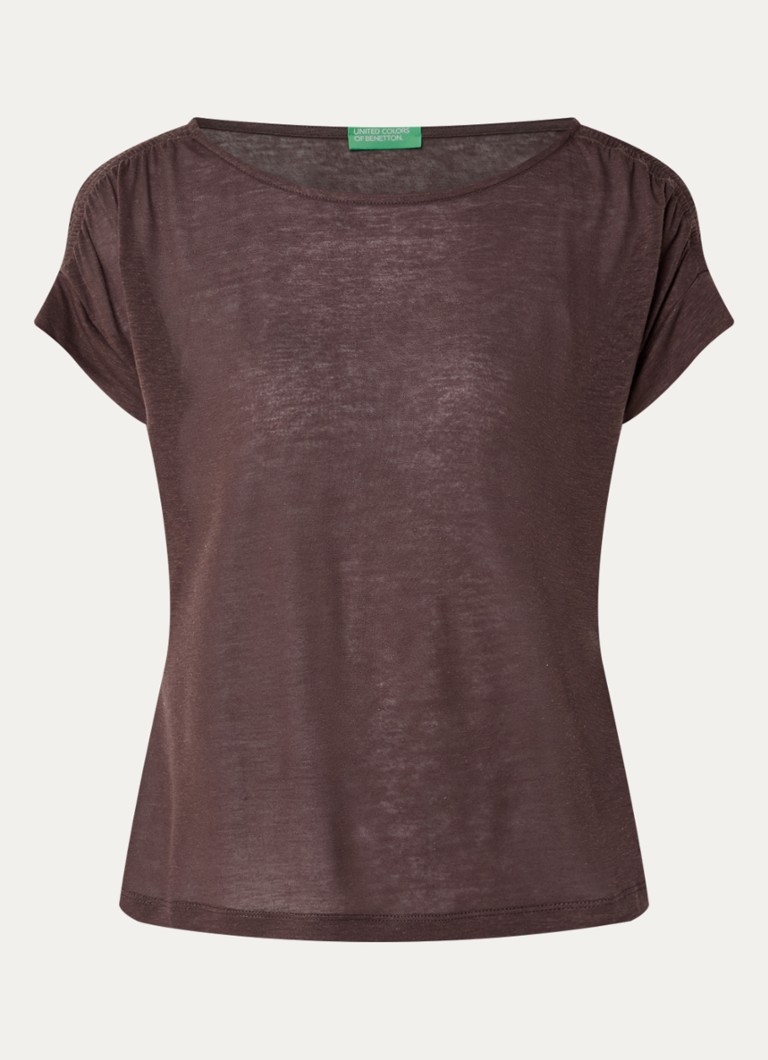 Benetton Dames Semi-transparant T-shirt met ruches in de kleur Bruin