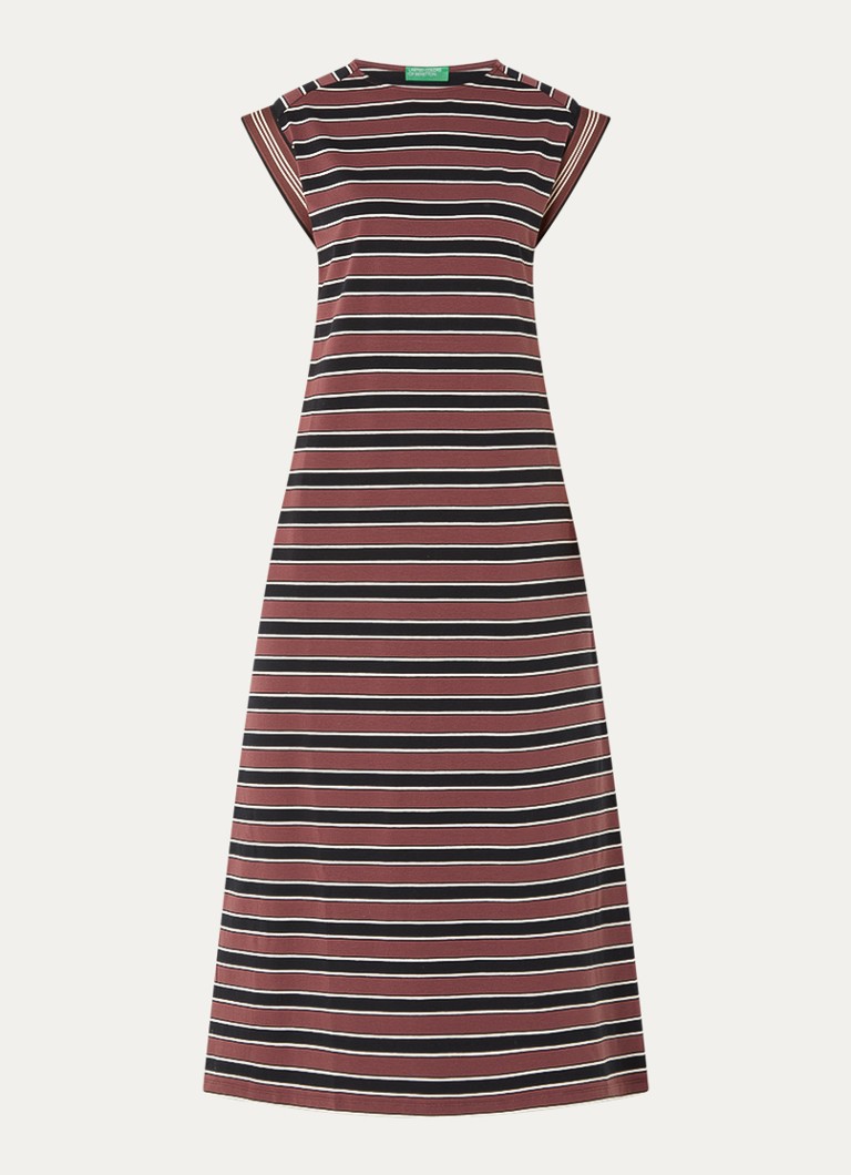 Benetton Dames Maxi T-shirt jurk met streepprint in de kleur Steenrood