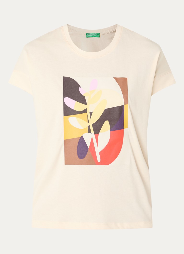 Benetton Dames T-shirt met print in de kleur Ivoor