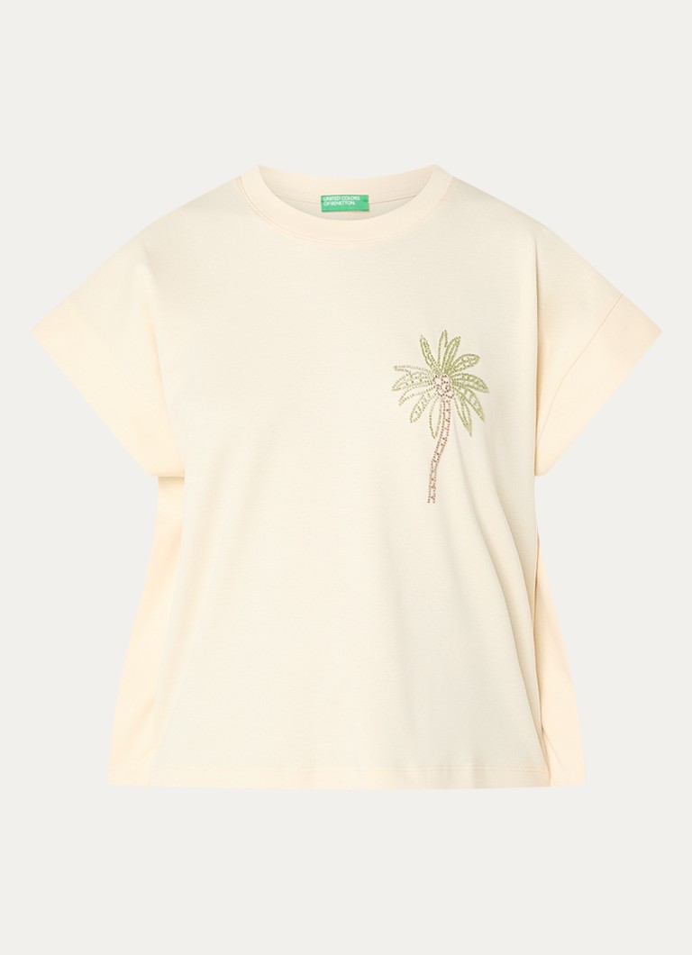 Benetton Dames T-shirt met kralendecoratie in de kleur Creme
