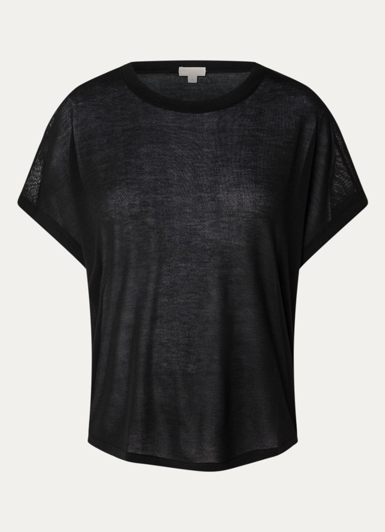 Benetton Dames Semi-transparante top met boothals in de kleur Zwart