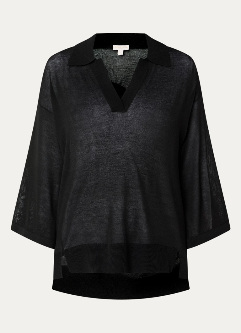 Benetton Dames Semi-transparante top met polokraag in de kleur Zwart