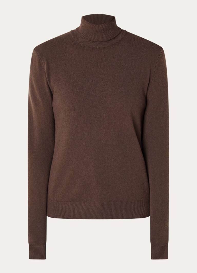 Benetton Dames Fijngebreide trui van scheerwol met col in de kleur Bruin