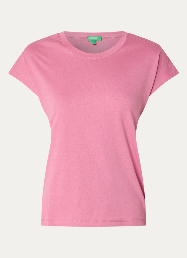 Benetton Dames T-shirt met ronde hals en split in de kleur Roze