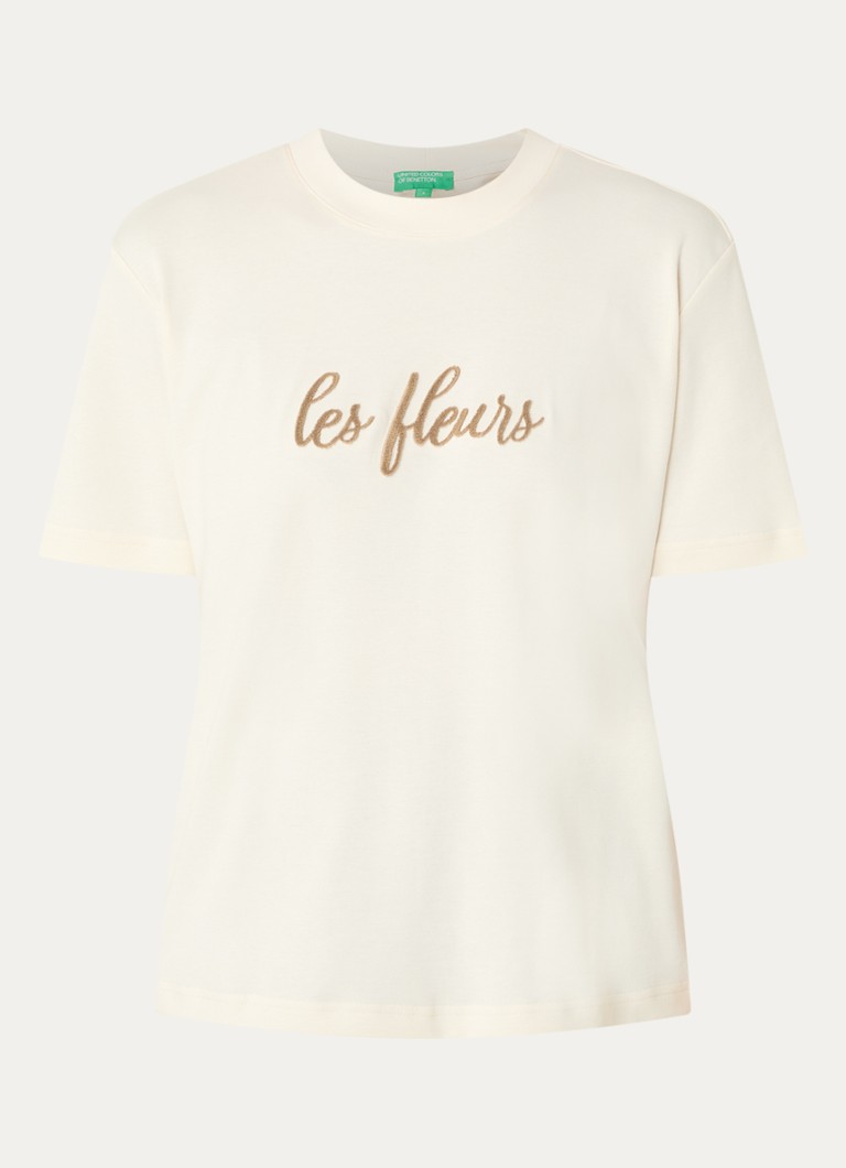Benetton Dames T-shirt met borduring in de kleur Creme